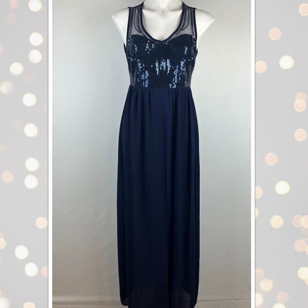 Ark & Co Blue Sequin Tulip Illusion Dress Size Medium